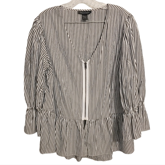 Ashley Stewart | Women's V-Neck Half Zipper Striped Peplum Top (Size 14) - Picture 1 of 11
